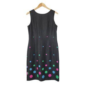John Roberts Vintage Dress Colorful Polka Dot Black Sleevless Fitted Sheath